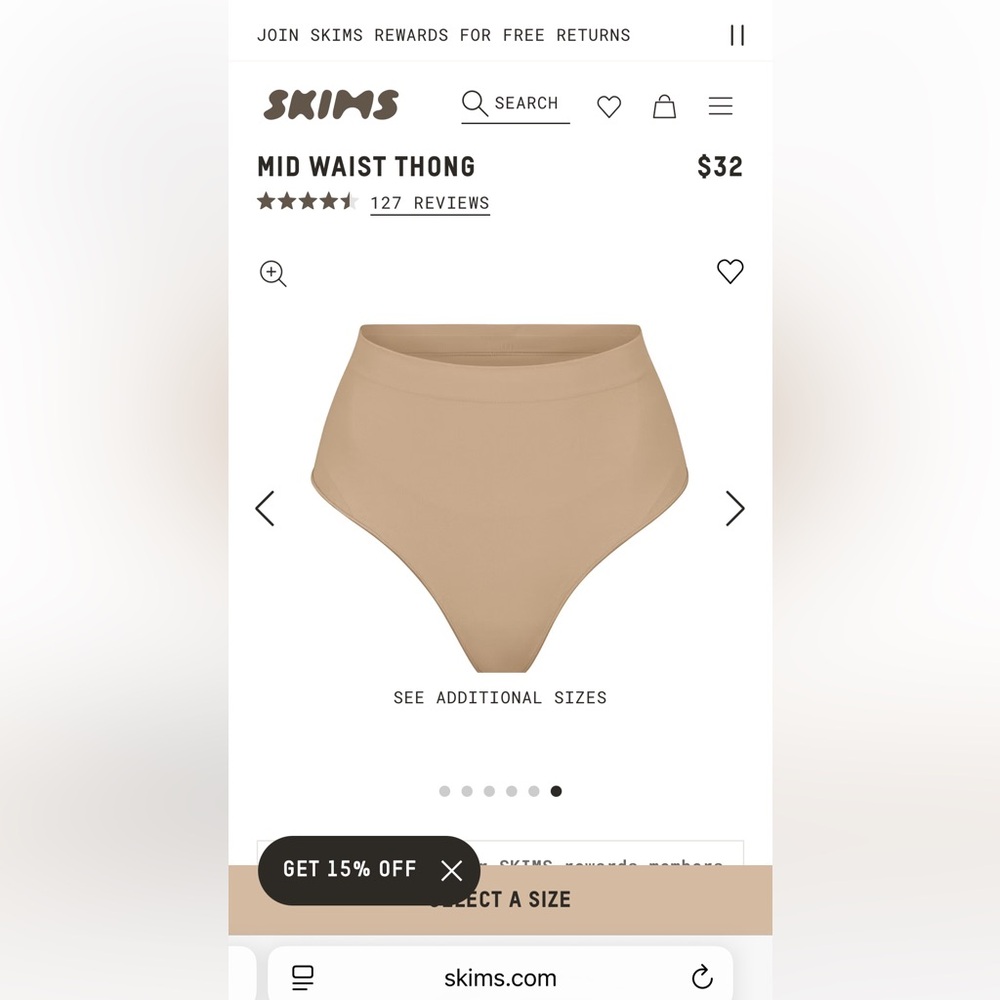 NWOT SKIMS shape wear  MID WAIST THONG with strong support in S/M